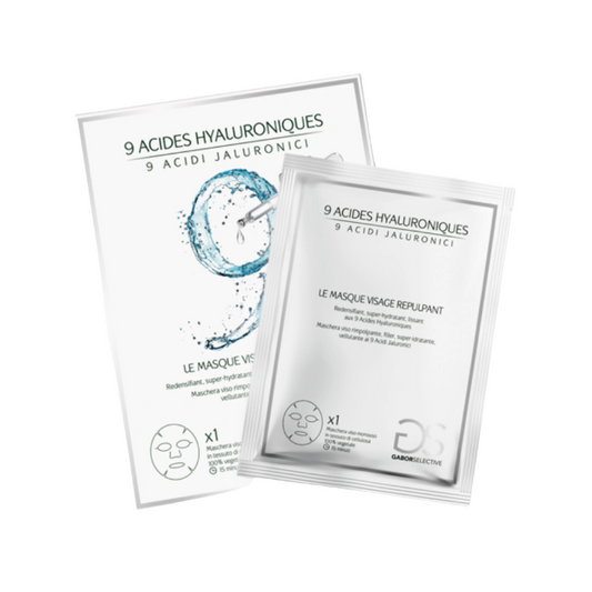 GABOR COSMETICS - 9 acidi ialuronici - Set da 4  Maschera viso monouso rimpolpante, filler e super-idratante in tessuto di cellulosa 100% vegetale – 19 ml